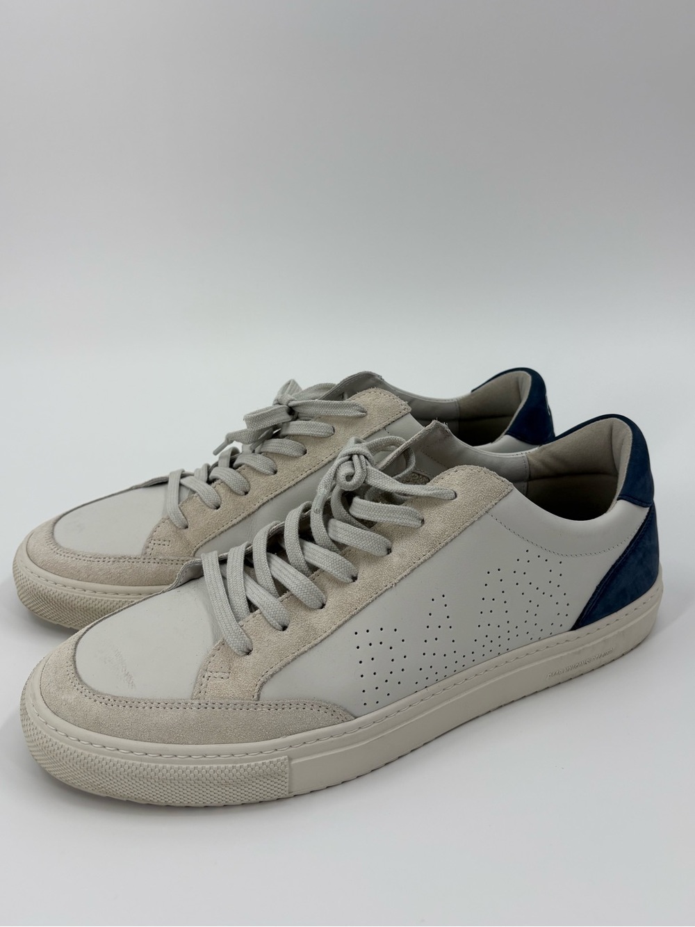 P448 Soho White & Navy Leather Suede Low Top Sneakers Size 44